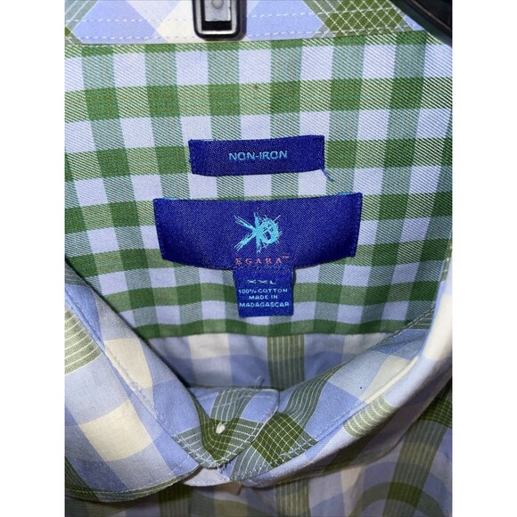 Egara Men’s Dress Shirt Size 2XL Blue Green Plaid Business Formal City Wedding - Picture 2 of 12